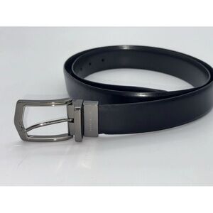 Perry Ellis Silver Buckle Black Leather Dress Suit Belt Men's Size 42 105 Large